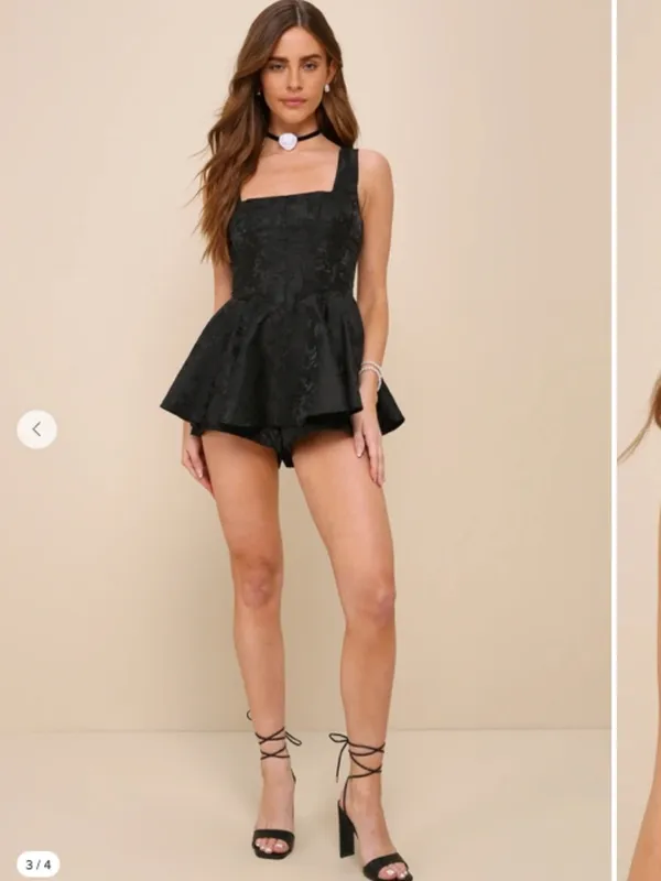LULUS Sexy Chic Wedding Prom Formal Event Classy Floral Peplum Romper - Image 2