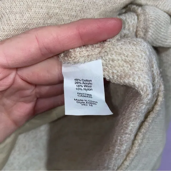 J Crew Cowl Neck Sweater Women L Wool Blend Neutral Coastal Pocket Preppy Knit - Image 7