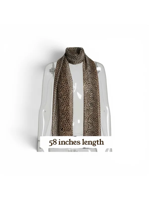 Leopard Print Scarf Womens Brown Black Sheer Lightweight 58 x 14 Animal Print - Image 4