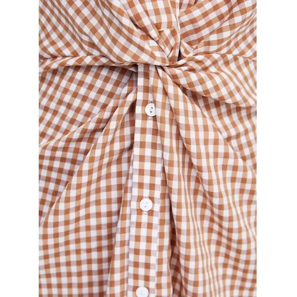 Zara Gingham Knot Midi Dress, Soft Orange and White Size Medium - Image 5