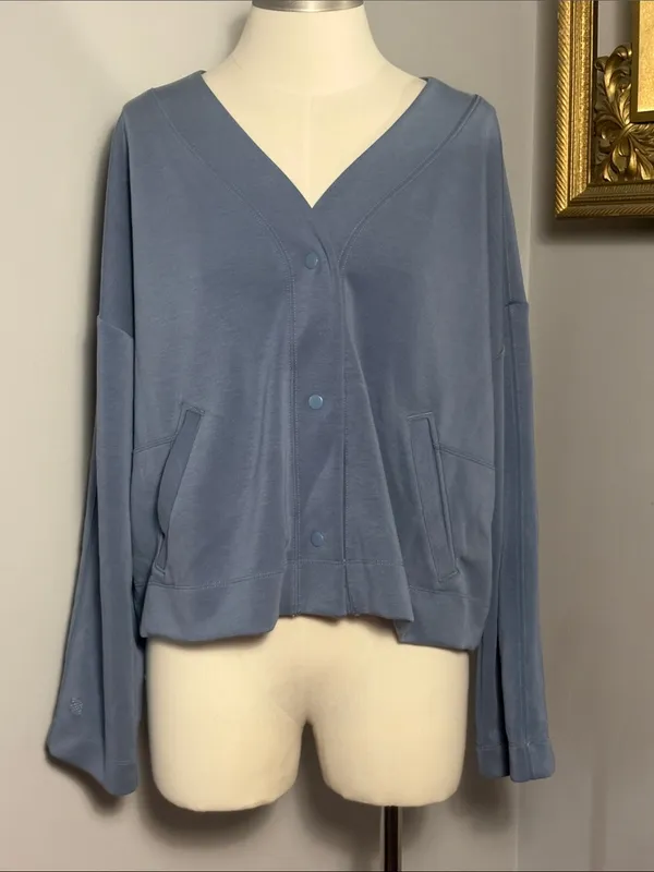 NEW FLX Small Solace Snap Front Cardigan V Neck Sweatshirt NWT - Image 2