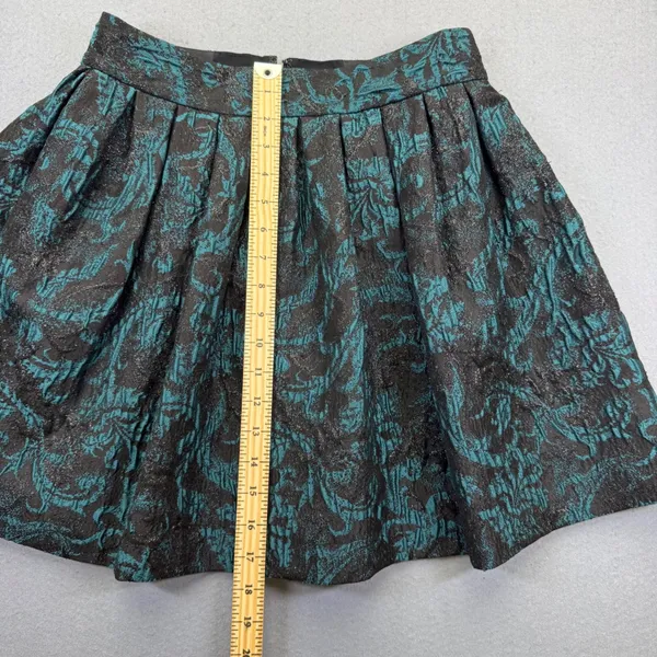 Alice + Olivia Black Teal Metallic Brocade‎ Pleated Mini Skirt estimated S - Image 4