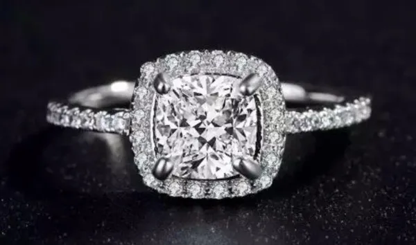 White Gold Plated Silver Pave Princess Cubic Zirconia Engagement - Image 2