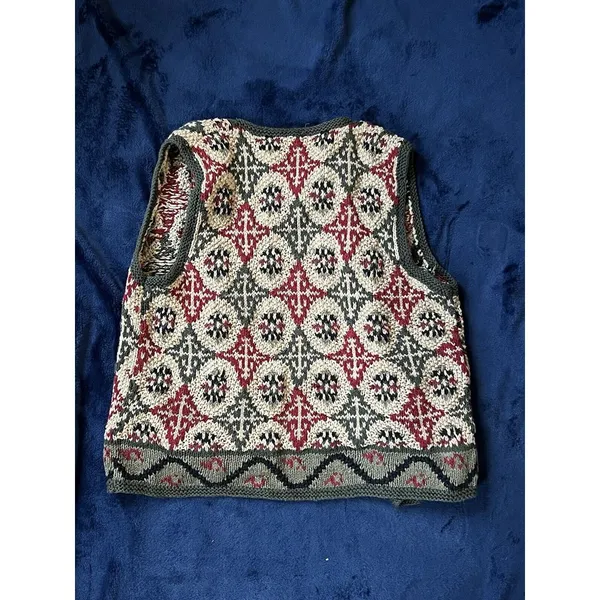 Susan‎ Bristol Green Red Zip Up Sweater Vest Size Petite Medium Vintage 90s - Image 9