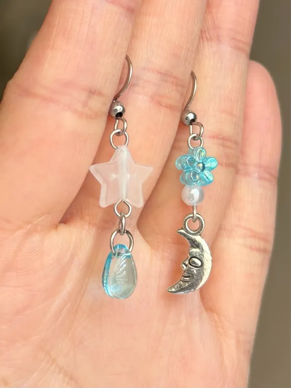 Handmade star & sun fairy whimsy celestial dangle earrings🌛🌟 - Image 3