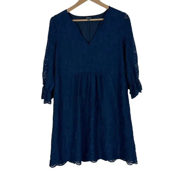 Madewell‎ Slowsong Dress Womens 0 Navy Blue Embroidered Lace Coastal Grandmother - Image 2