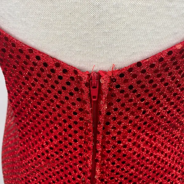 Vintage 90s Sequined High Neck Gown Open Back Maxi Dress Red Womens 8 - Image 10