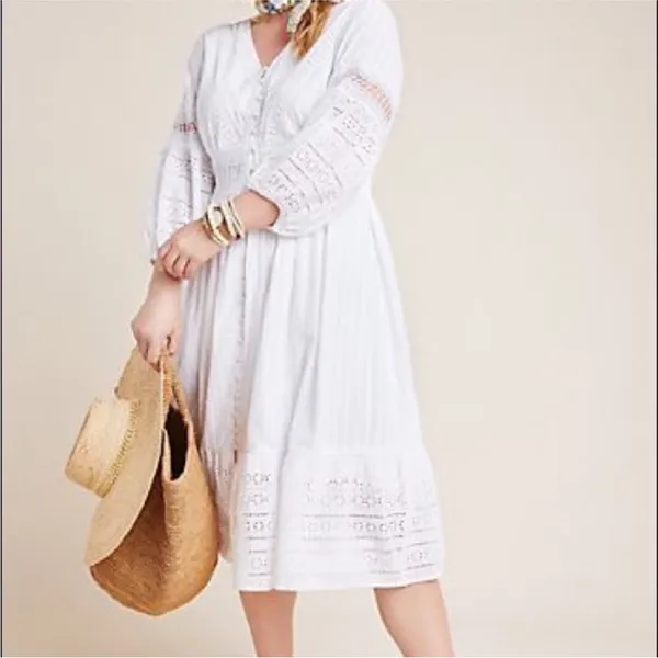 Anthropologie Ebba Midi White Boho Bridal Wedding Cottage Romantic Eyelet Dress4 - Image 5