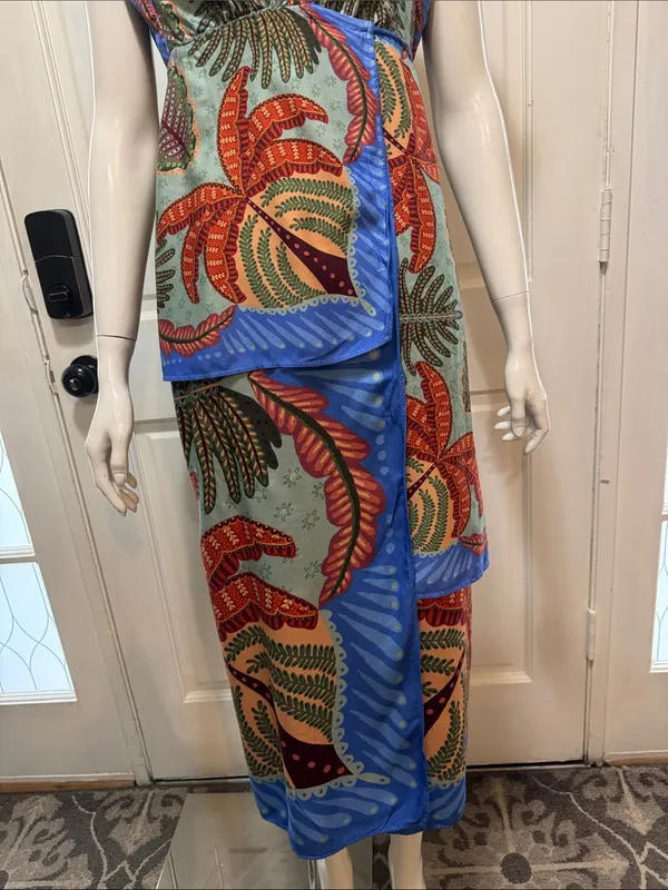 Farm Rio Viscose Sleeveless Tropical Print Blue Maxi Dress Size Small - Image 4