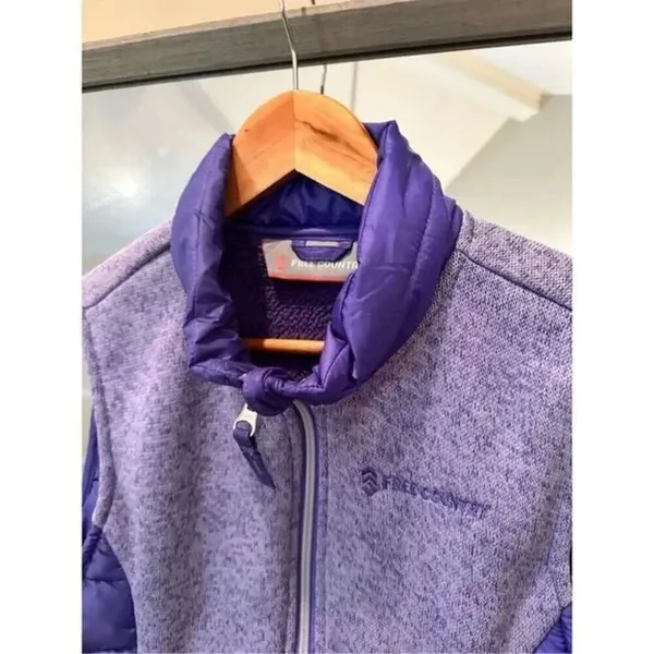 Free Country Women's Fleece Quilted Hybrid Vest Grey Purple Large - Image 4
