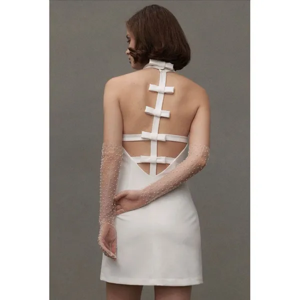 Anthropologie BHLDN High-neck Bow-back Mini Dress Size M - Image 2