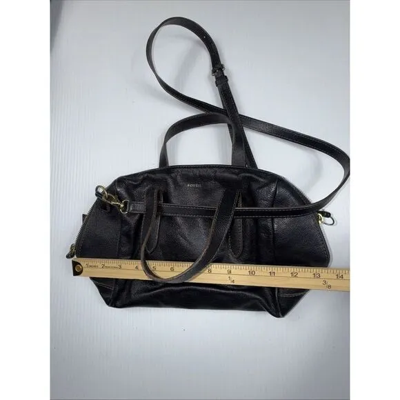 FOSSIL Black Leather Shoulder Bag Purse Crossbody Handbag Wide Zipped‎ Opening - Image 7