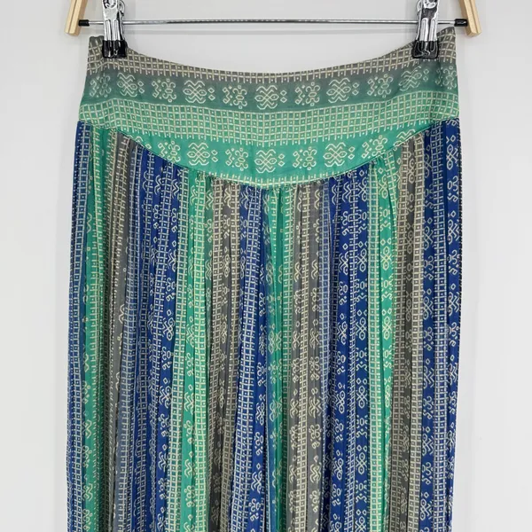 Free People Palazzo Pants Small Blue Green Geometric Boho Festival Wide Leg - Image 3