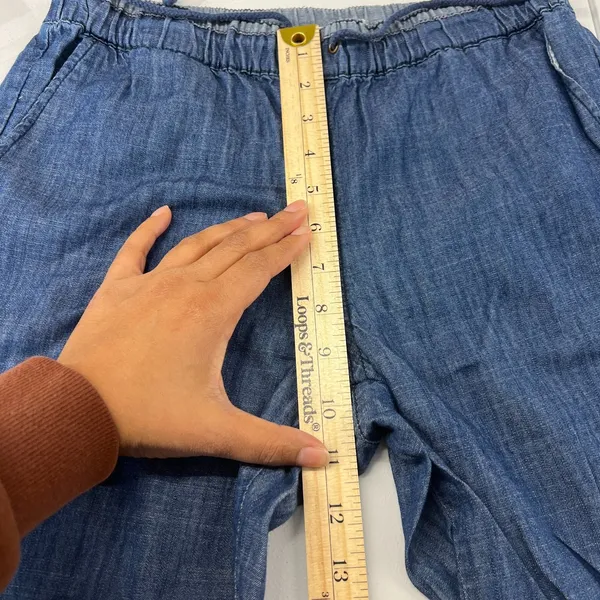Life In Progress Casual Jogger Pants Womens‎ XS Blue Chambray Cotton Tapered Leg - Image 11
