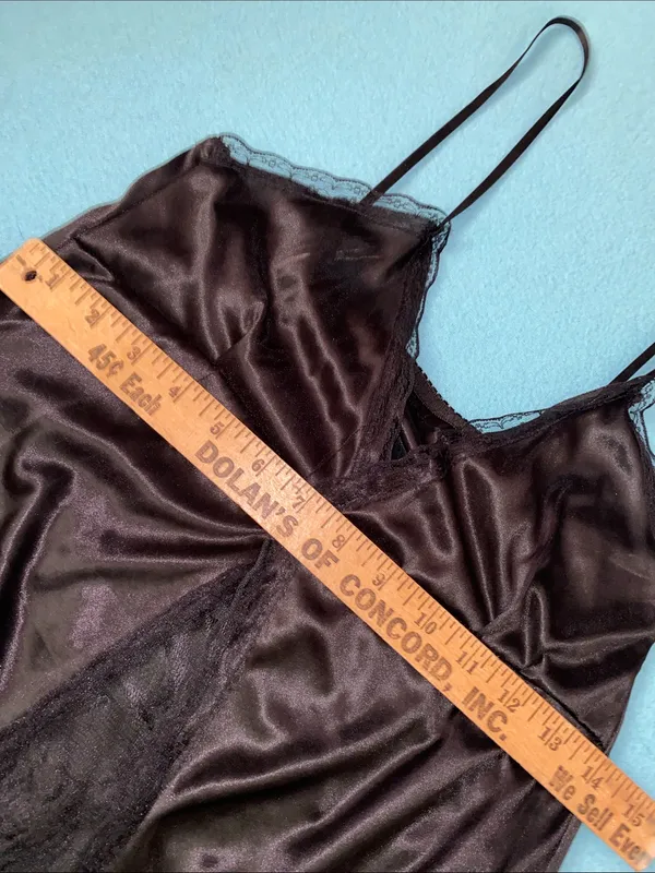 Unbranded satin silky floral lace front panel slip lingerie chemise black size M - Image 8