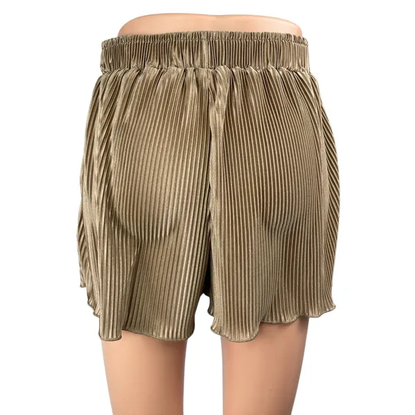 Waverles Brown Satin Pleated High Rise Elastic Waist Flowy Wide Leg Shorts Sz S - Image 2