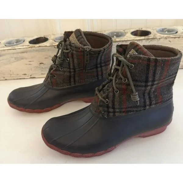 Sperry Duck Boots Womens Size 9.5‎ Plaid Wool Saltwater Gray Waterproof STS95922 - Image 3