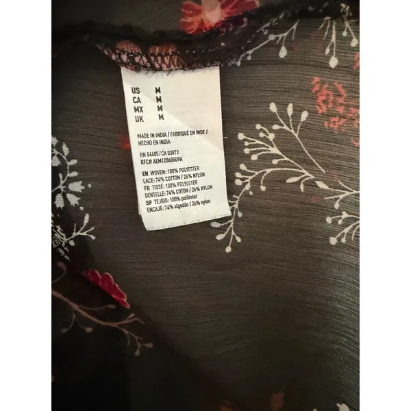 American‎ Eagle Floral Kimono Womens Medium Black Sheer Lace Trim Chiffon Wrap - Image 7