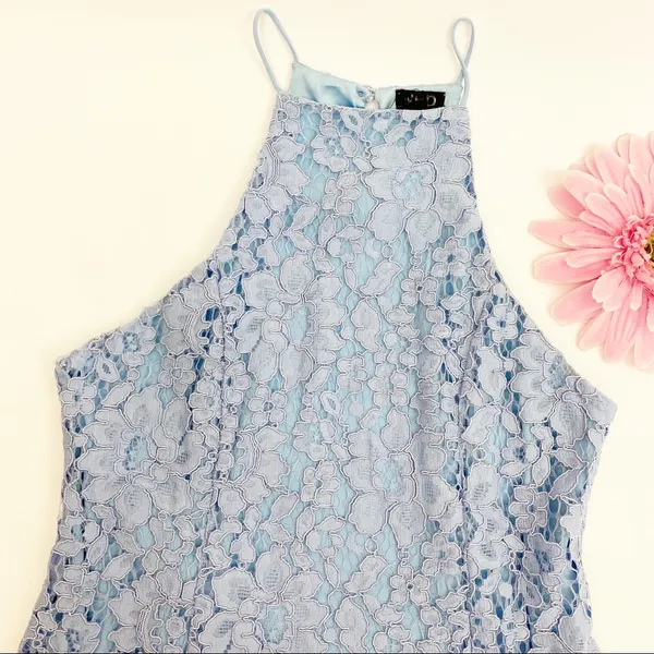 NBD x Revolve Bria Lace Halter Mini Dress: Periwinkle Blue - Image 6