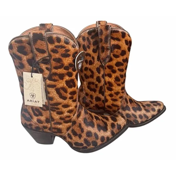 NEW $275 Ariat Women's Bandida Leopard Calf Hair Western Boots Cowboy Point Toe - Image 4