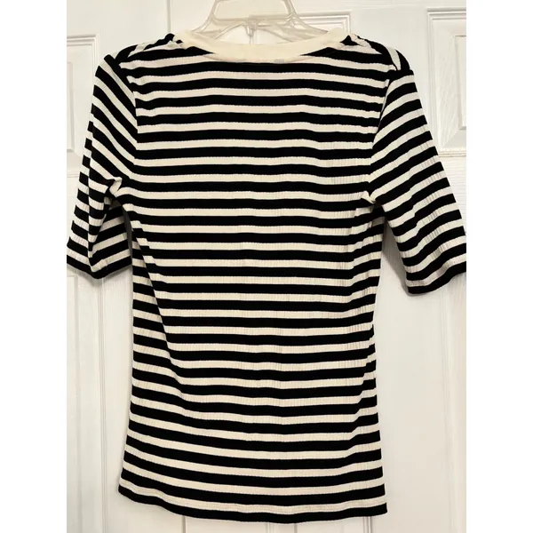 Lauren Ralph Lauren Black Label Striped Ribbed Knit Top Womens‎ M Casual Preppy - Image 3