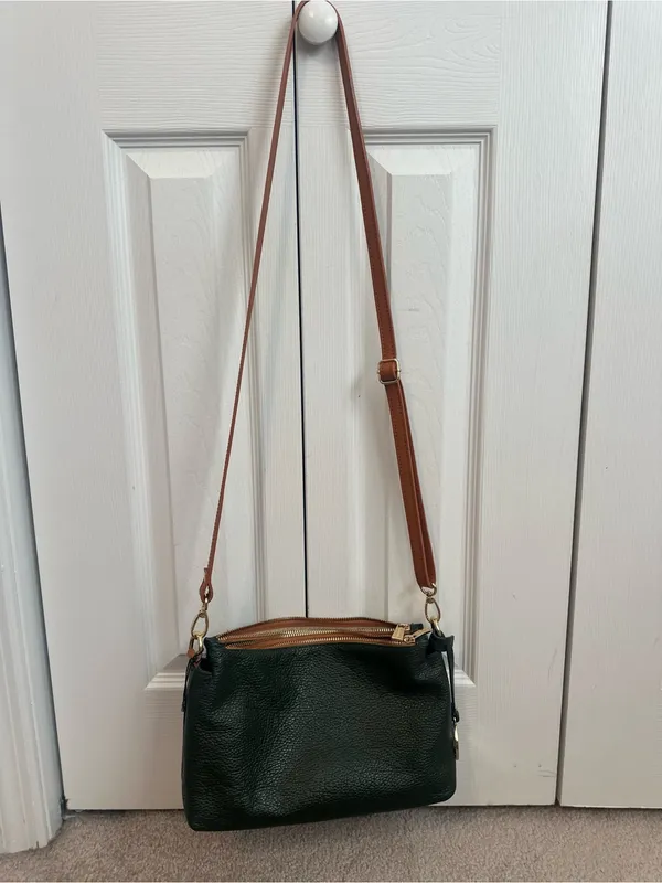 NWOT Authentic Genuine Leather Valentina Dark Green Leather Crossbody Bag - Image 9