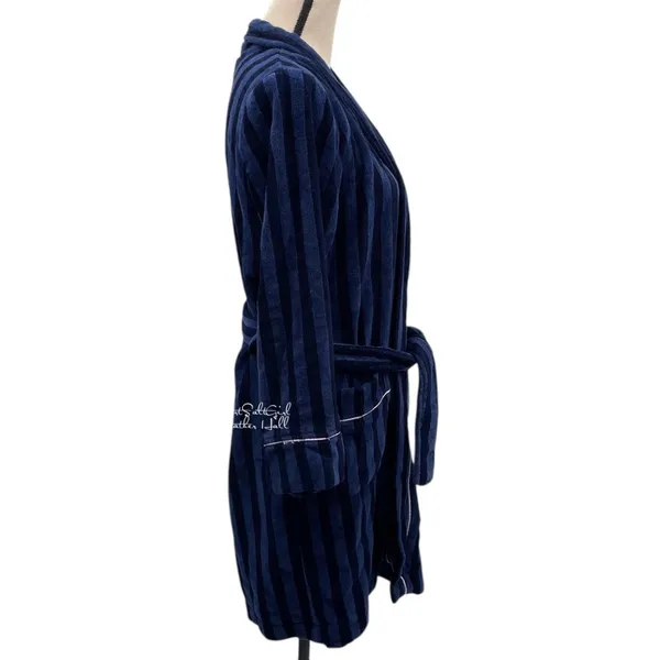 Victorias Secret Navy & Black Striped Embroidered Logo Belted Robe With Pockets - Image 6