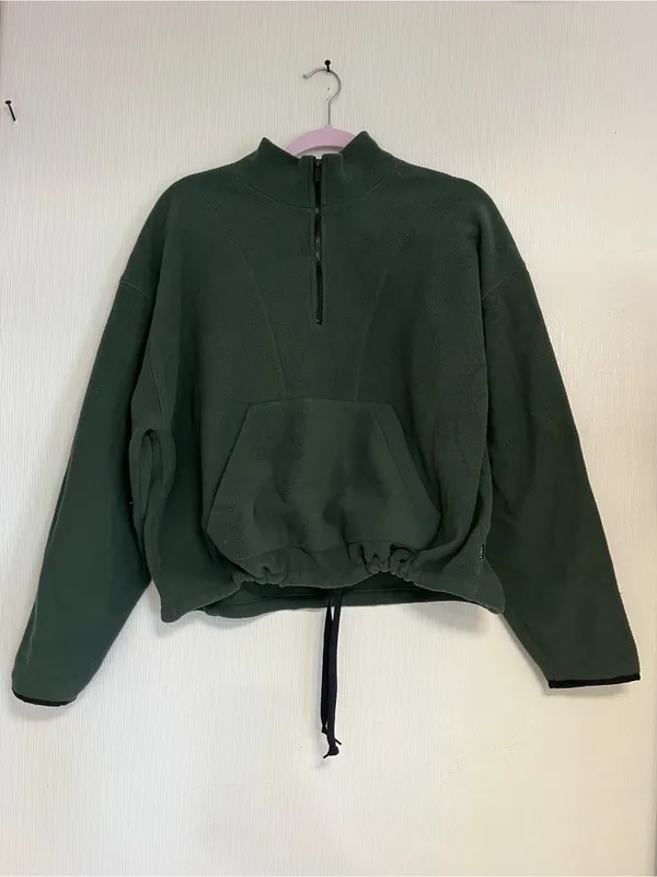 PINK Victoria's Secret Olive Green Half-Zip Fleece Pullover - Image 4