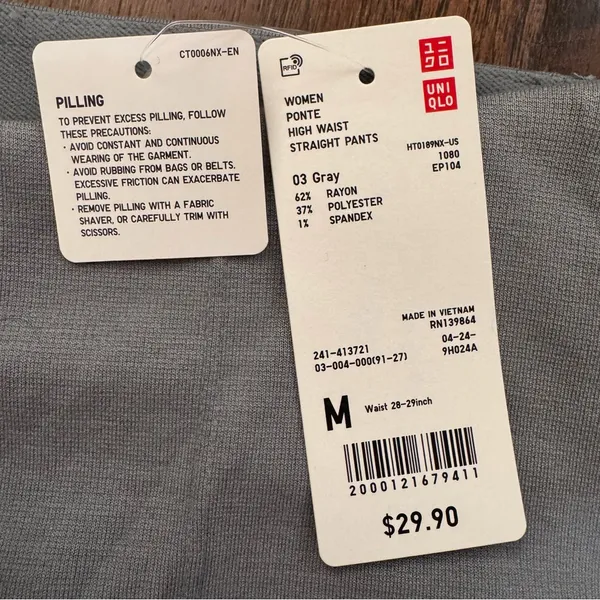 UNIQLO grey elastic waist ponte pants, size M, NWT - Image 6