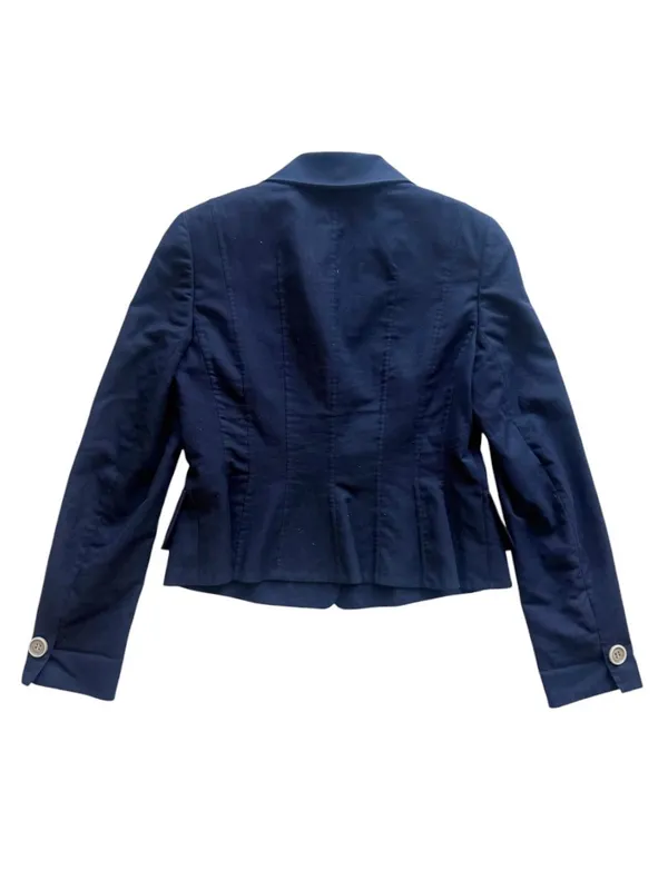 AKRIS Structured Single Button Navy Cotton Blazer Size 8 - Image 2