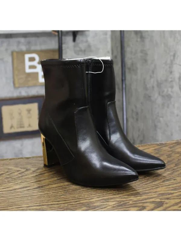 NWT A New Day Low Shaft Heeled Boots Faux Leather 94637414 Black / Gold 7M - Image 2