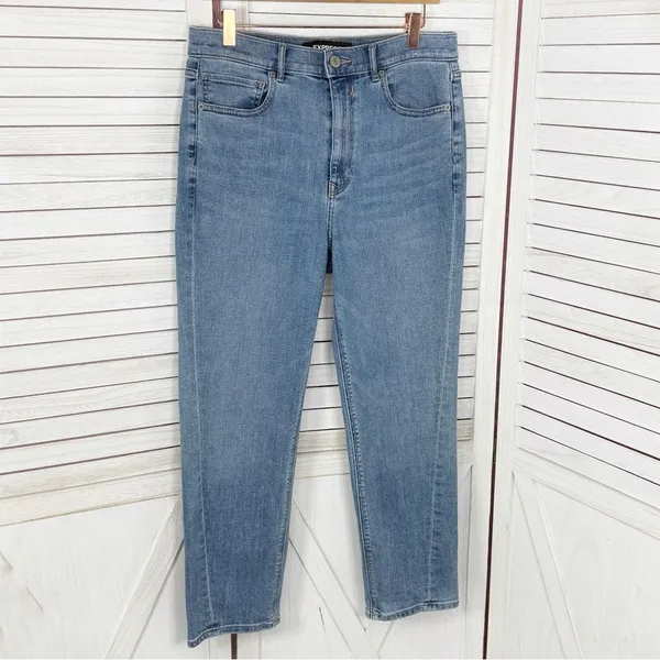 Express Super High Rise Mom Jeans‎ Blue 10 Crop Straight - Image 2