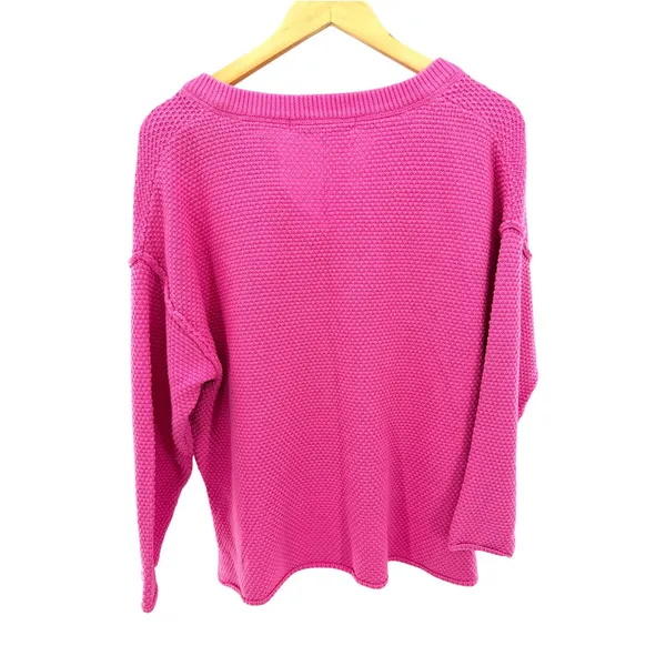 FP‎ Beach Free People Hot Pink Waffle Knit Hailee Henley Pullover Sweater XS - Image 7