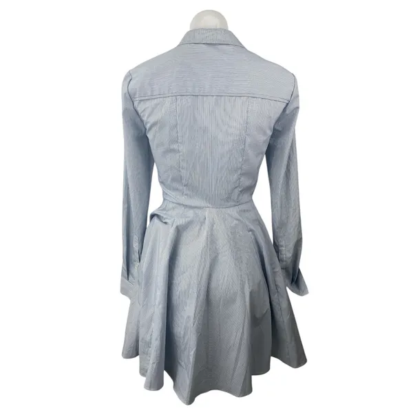 BCBGeneration Blue Striped Long Sleeve Button Up Fit & Flare Mini Dress Size 0 - Image 2
