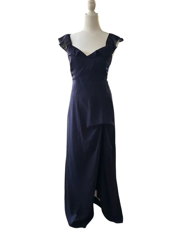 Lulu's Sweetest Entrance Deep Navy BlueRuffled Shoulder Tie-back Maxi Dress - Image 3