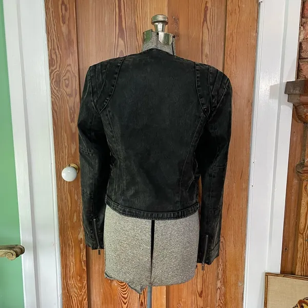 Blanc Noir BNCI Faux Leather Asymmetrical Zip Sleeve Moto Jacket Sz L 💚🎀 - Image 6