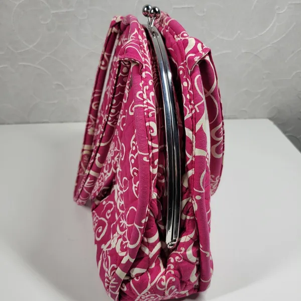 VTG Vera Bradley Eloise Bag Large Barbie Hot Pink Kiss Lock Dome Shoulder Purse - Image 3