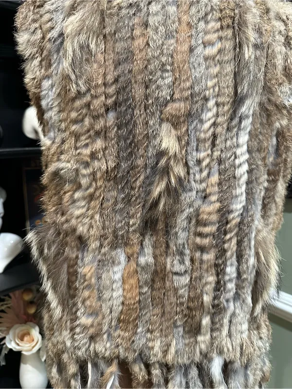 Real Rabbit Fur Vest – Brown Beige Natural Fur – Size M - Image 11
