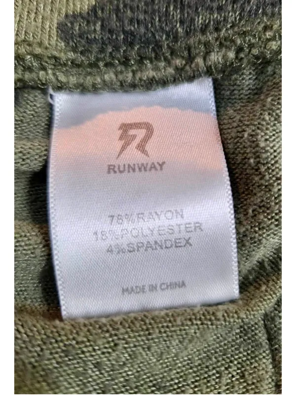 Runway Women’s Camo Contrast Ribbed Panel Joggers Drawstring Green 16 W-230 - Image 3