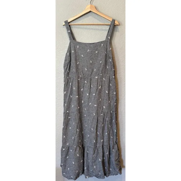 Madewell Embroidered Tiered Midi Plus Dress in Gingham Check Size 1X - Image 8