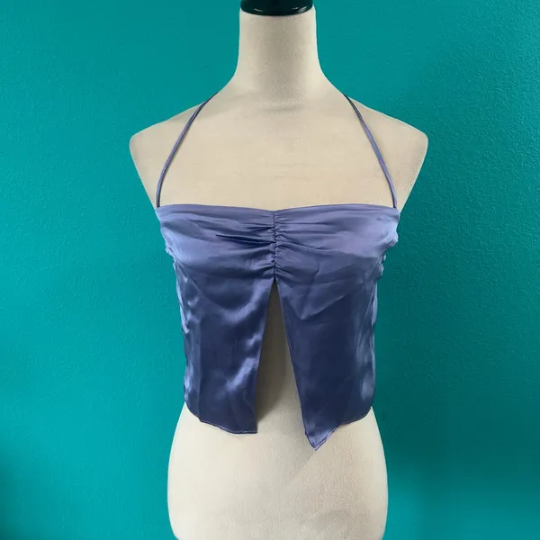 NWT Reformation Beba Silk Top Jacaranda Tie Neck Split Cropped Womens Size 0 - Image 4