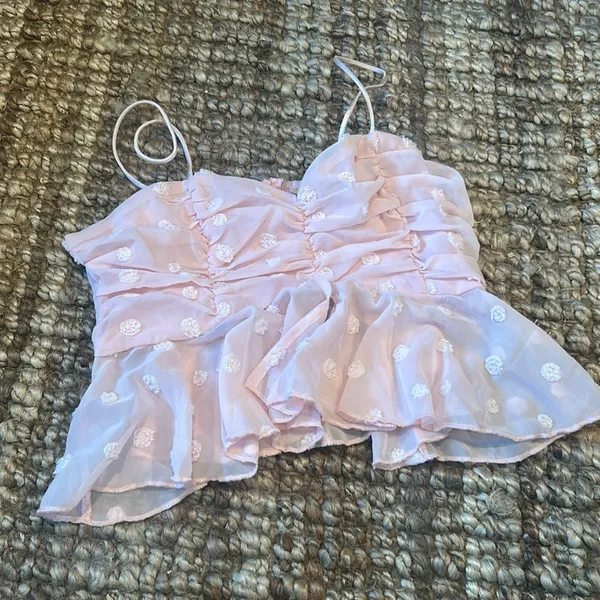 Double Crazy Pink Polka Dotted Mesh Baby Doll Tank‎ Size Small - Image 2