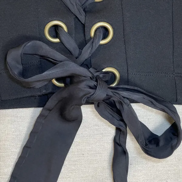 Maeve Anthropologie | Black Tie-Back Ponte Pullover Balloon Sleeve Top | Small - Image 12