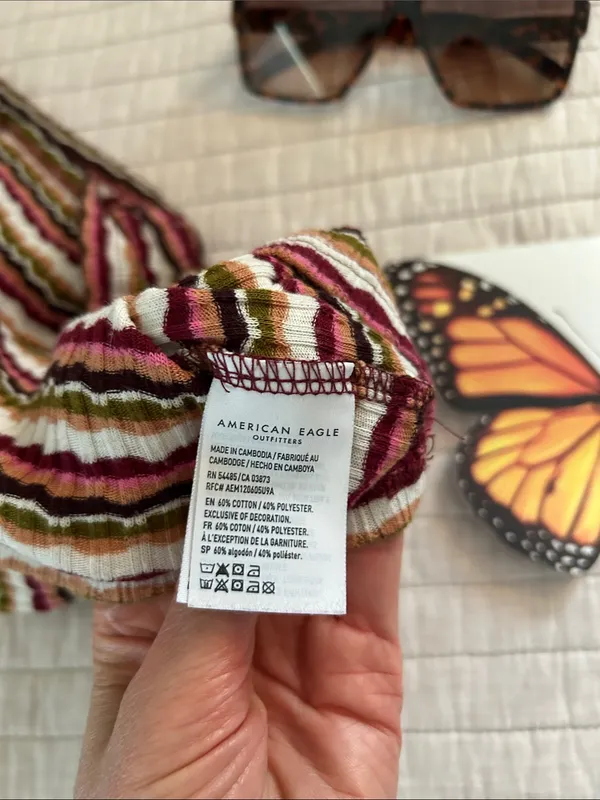 American Eagle retro multi color striped cotton halter top L - Image 5