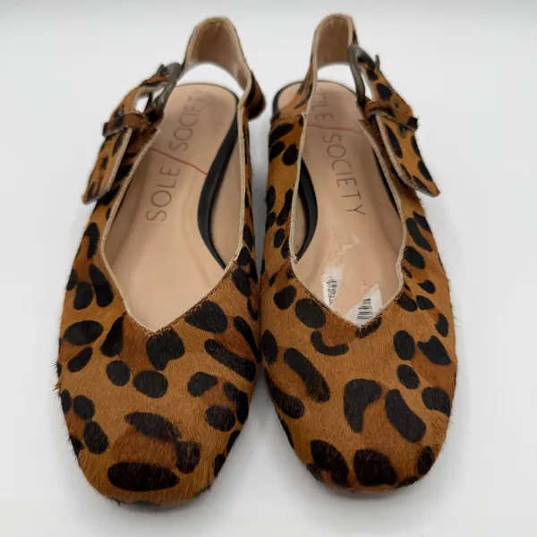 Sole Society Topanga Leopard Calf Hair Slingback Flats Buckle Women’s 5.5 - Image 2