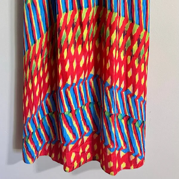 Boho Vibrant Print Striped Long Maxi Dress Womens M Multicolor Strappy Back - Image 3