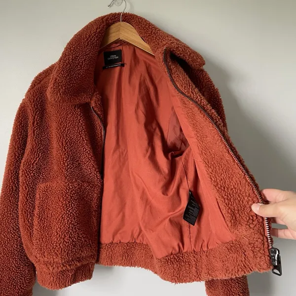 Urban Outfitter Teddy Bear Jacket Coat Burnt Orange Sherpa Full-Zip Womens Small - Image 6