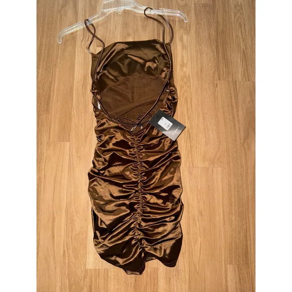 Naked Wardrobe Brown Tan Bodycon Tube Top Sleeveless Dress Small - Image 3