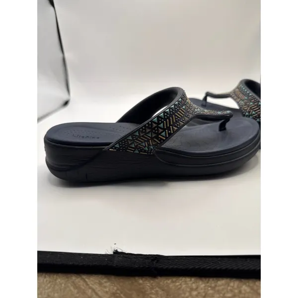 Crocs LiteRide Vibe Flip Sandals Navy Blue Studded Geometric Women 8 206084 - Image 7