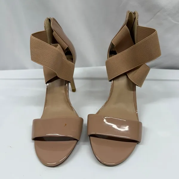 Saks Fifth Ave Women's Nude Deidra Patent‎ Leather Criss-Cross Strap Stilleto 7 - Image 2